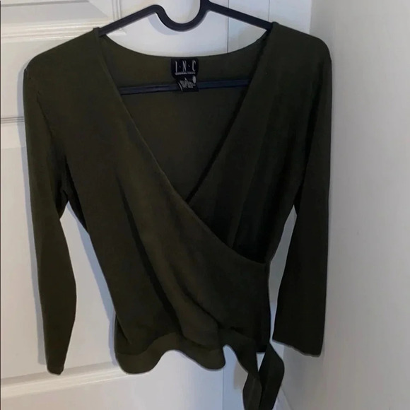 Macy’s I.N.C Olive Green V-neck sweater S - Picture 3 of 10